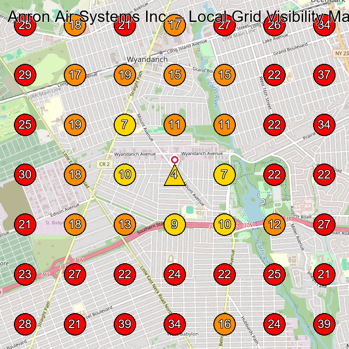 Anron Air Systems Inc. GeoGrid visibility map for Air Conditioning Repair Service in West Babylon